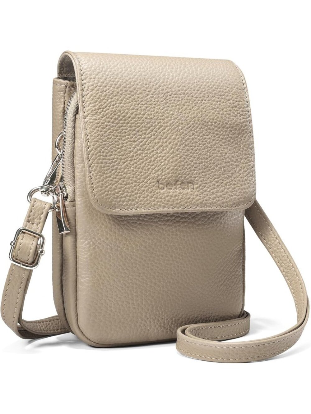 Women's Apricot Leather Cell Phone Crossbody Bag with RFID Blocking Card Slots